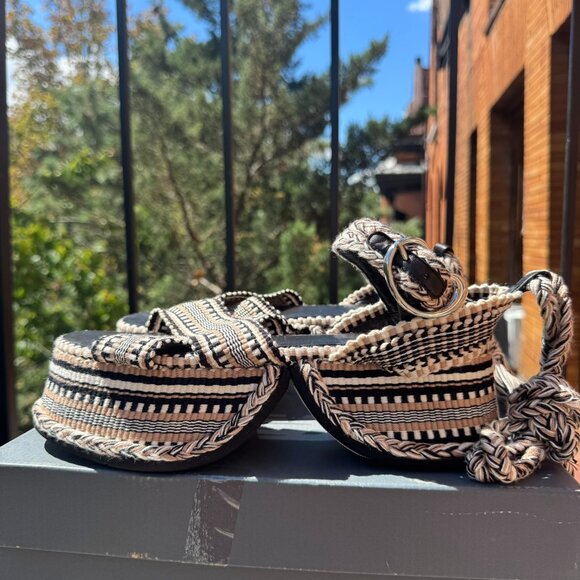 New Amambaih Beatriz Wrap Platform Sandals Black Tan Cream Free People 9/39 - Picture 11 of 12